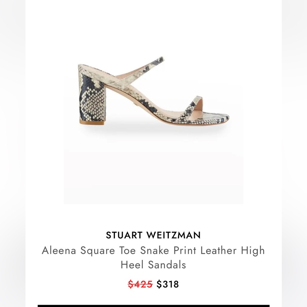 Aleena Square Toe Snake Print Leather High Heel Sandals- 11